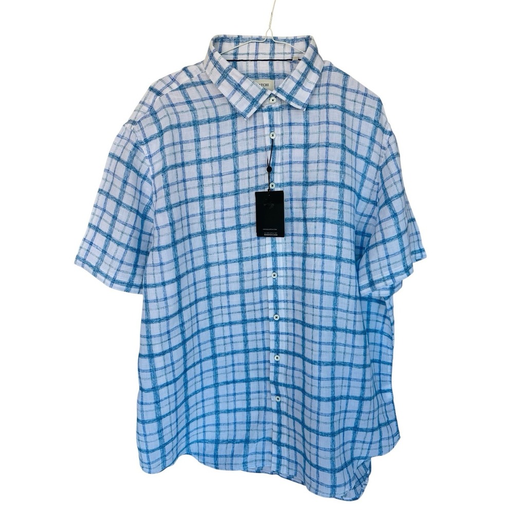 Bugatchi 100% Linen Orson Short Sleeve Linen Woven Stripped XXL Shirt NWT